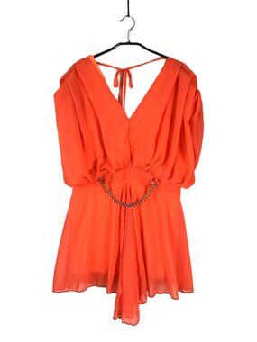 Chicme Hot Orange Blousen Romper XL w Chain Accent